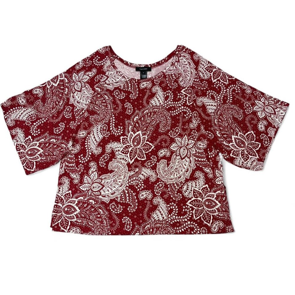 Karen Kane Red Paisley Print Blouse Wide Sleeve (XL)
